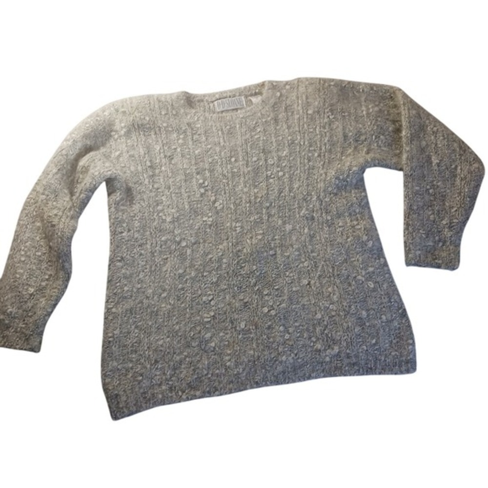 DD Sloan Mohair Blend Textured Knit Sweater Fuzzy Pullover M Gray Preppy Cozy